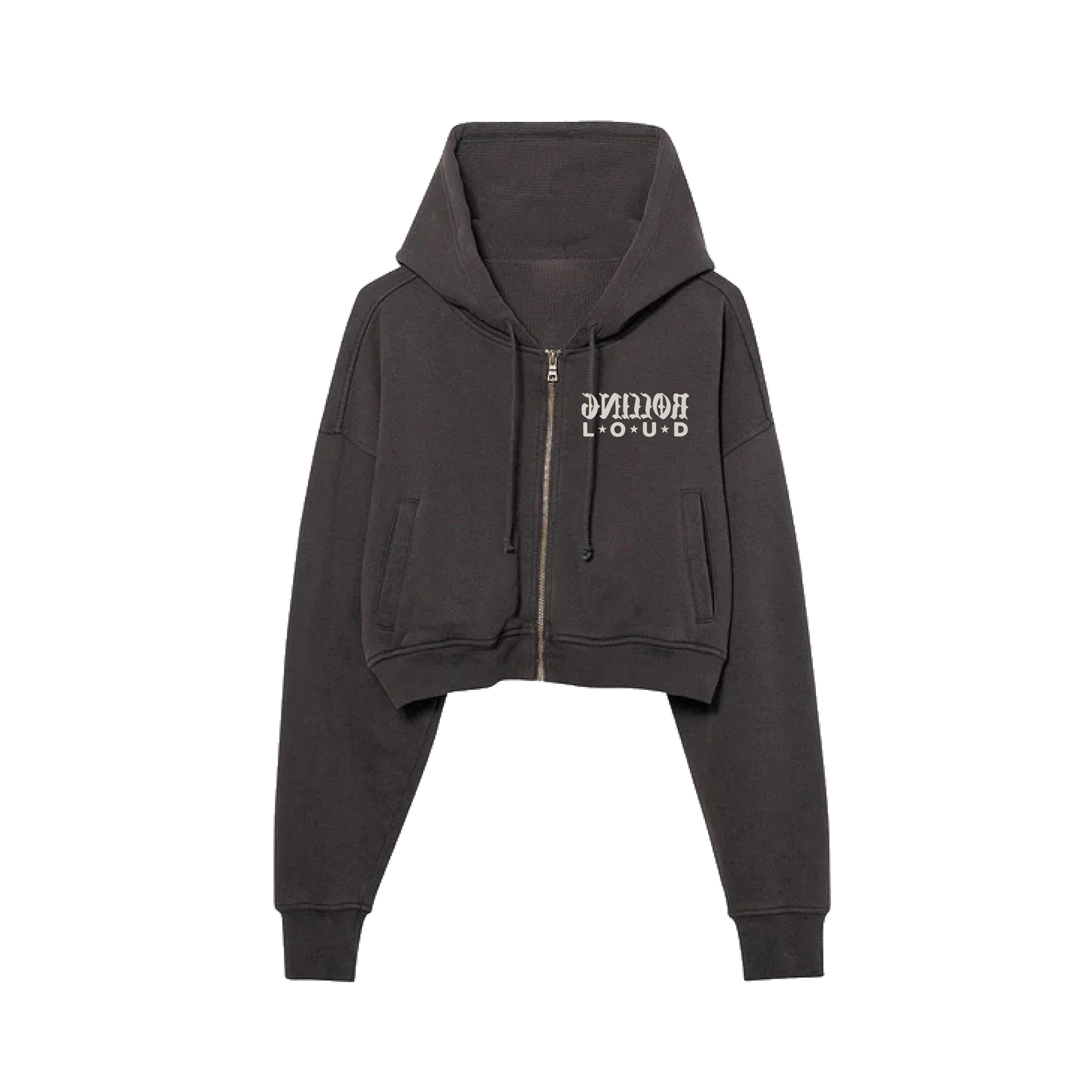 RL Productions Vintage Black Crop Zip Hoodie | Rolling Loud