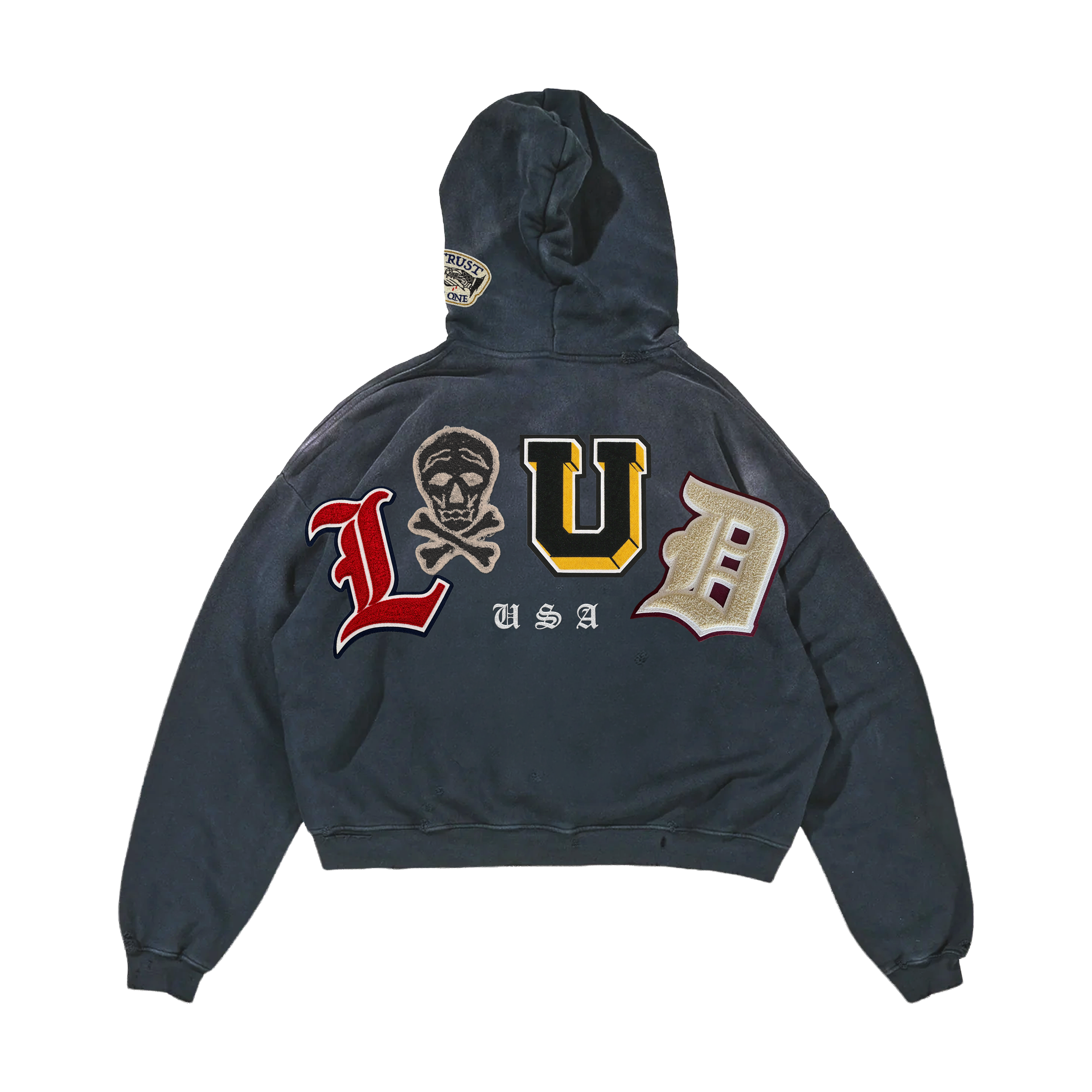 RF Loud Chenille Washed Black Zip Hoodie | Rolling Loud
