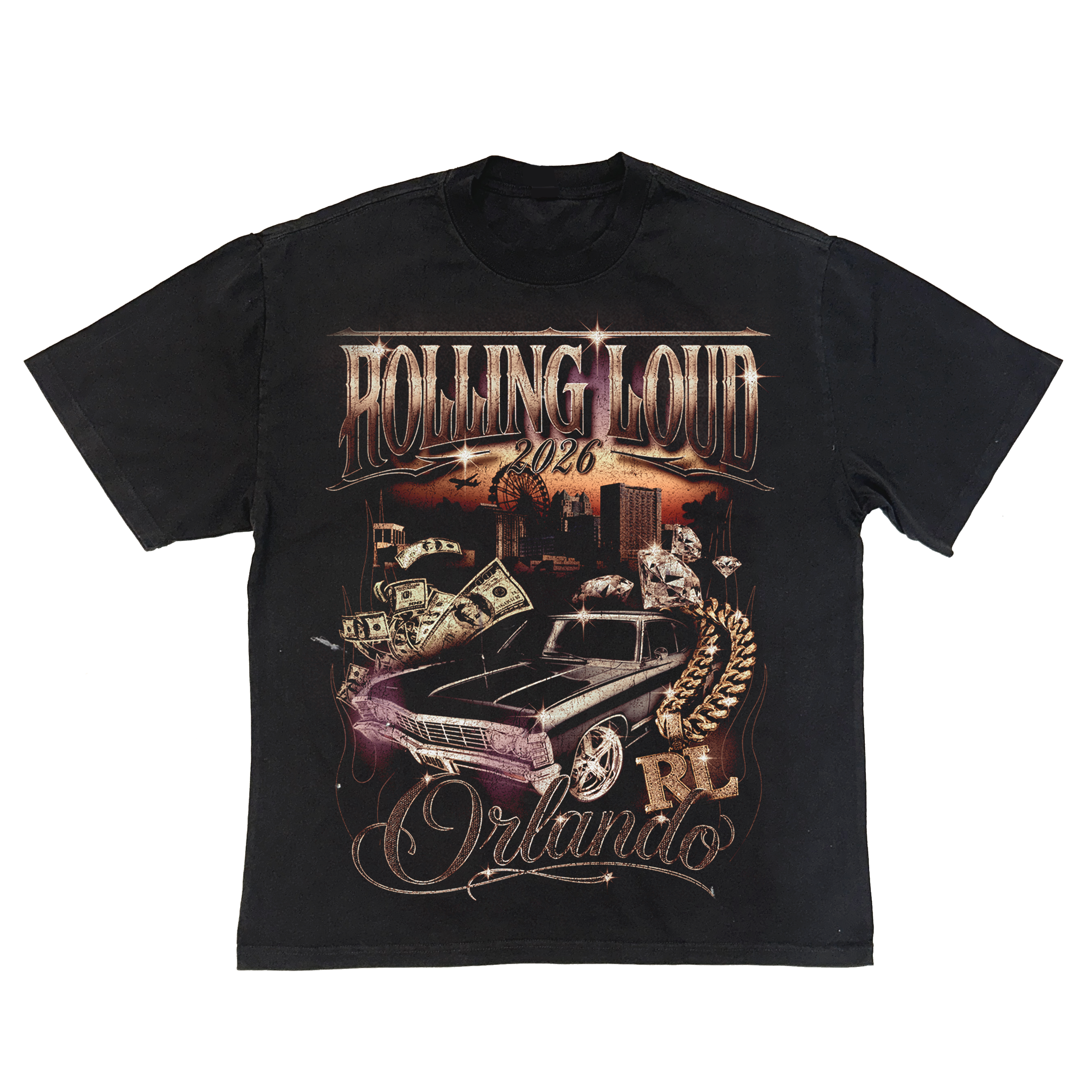 _*g様 Donk Tシャツ DONK WASHED BLACK BLING 26 LINEUP TEE | Rolling Loud