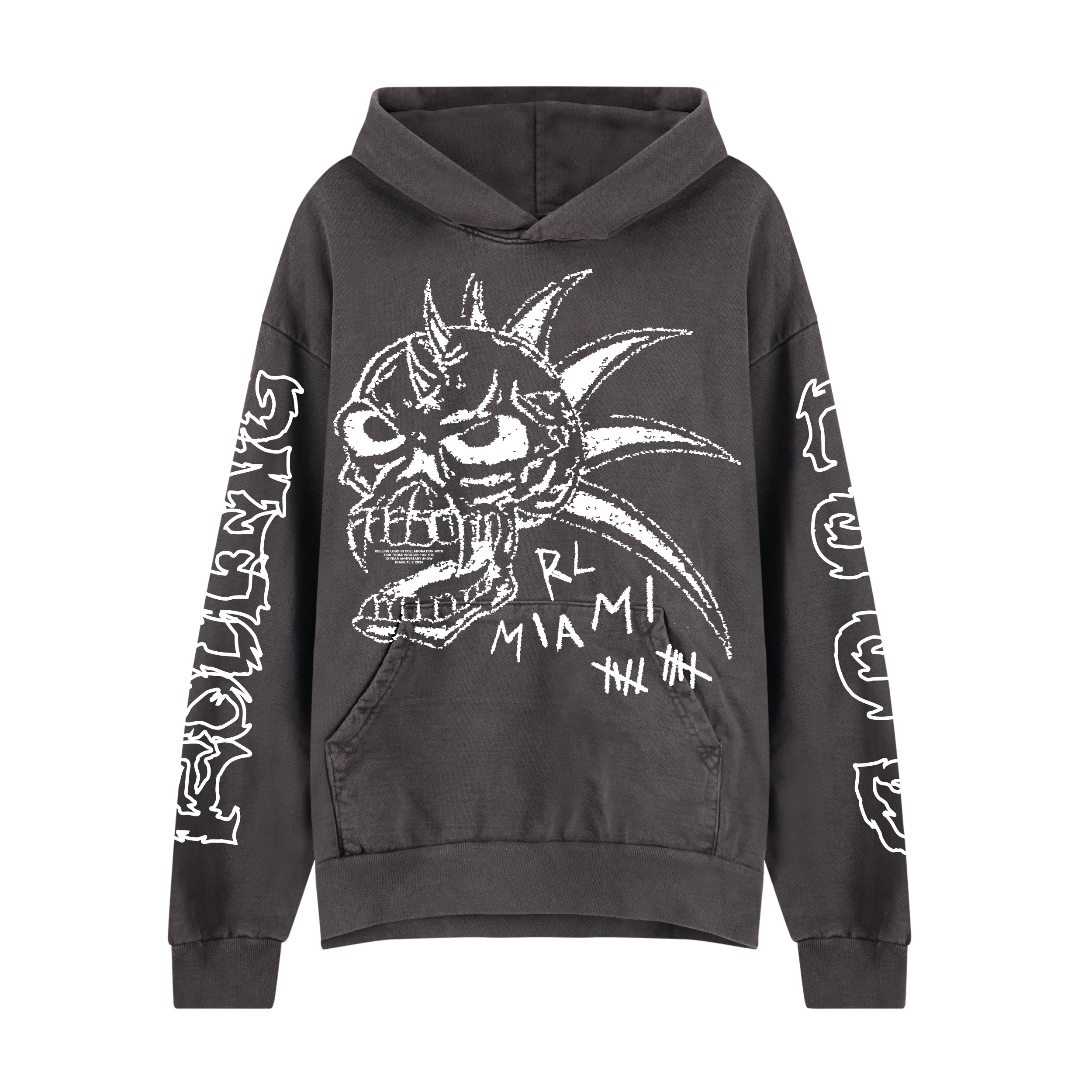 RL X FTWS Miami 24 Skull Vintage Black Lineup Hoodie | Rolling Loud RL X FTWS Miami 24 Skull Vintage Black Lineup Hoodie | Rolling Loud