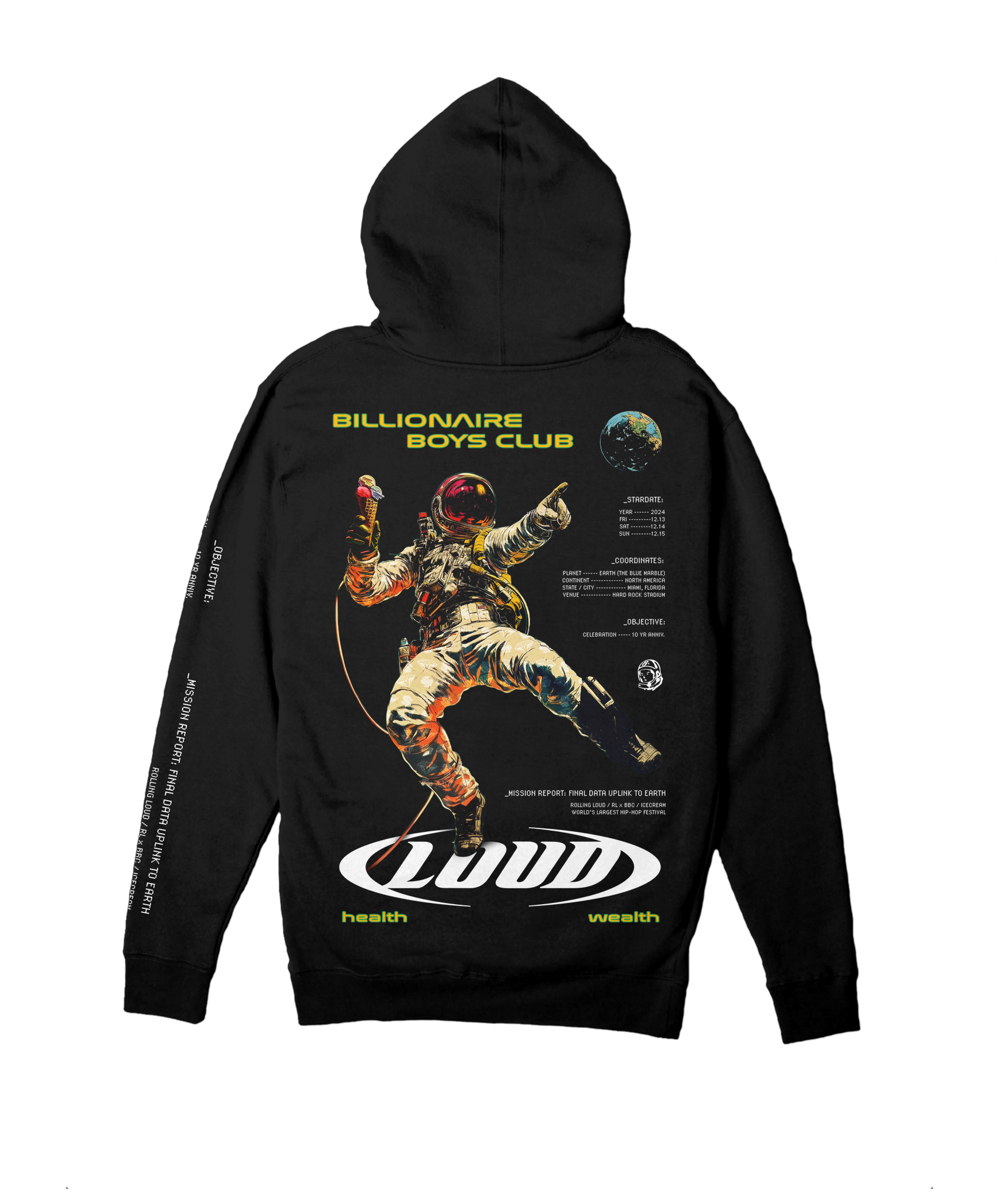 RL X BBC Mission Control Black Pullover Hoodie | Rolling Loud RL X BBC Mission Control Black Pullover Hoodie | Rolling Loud
