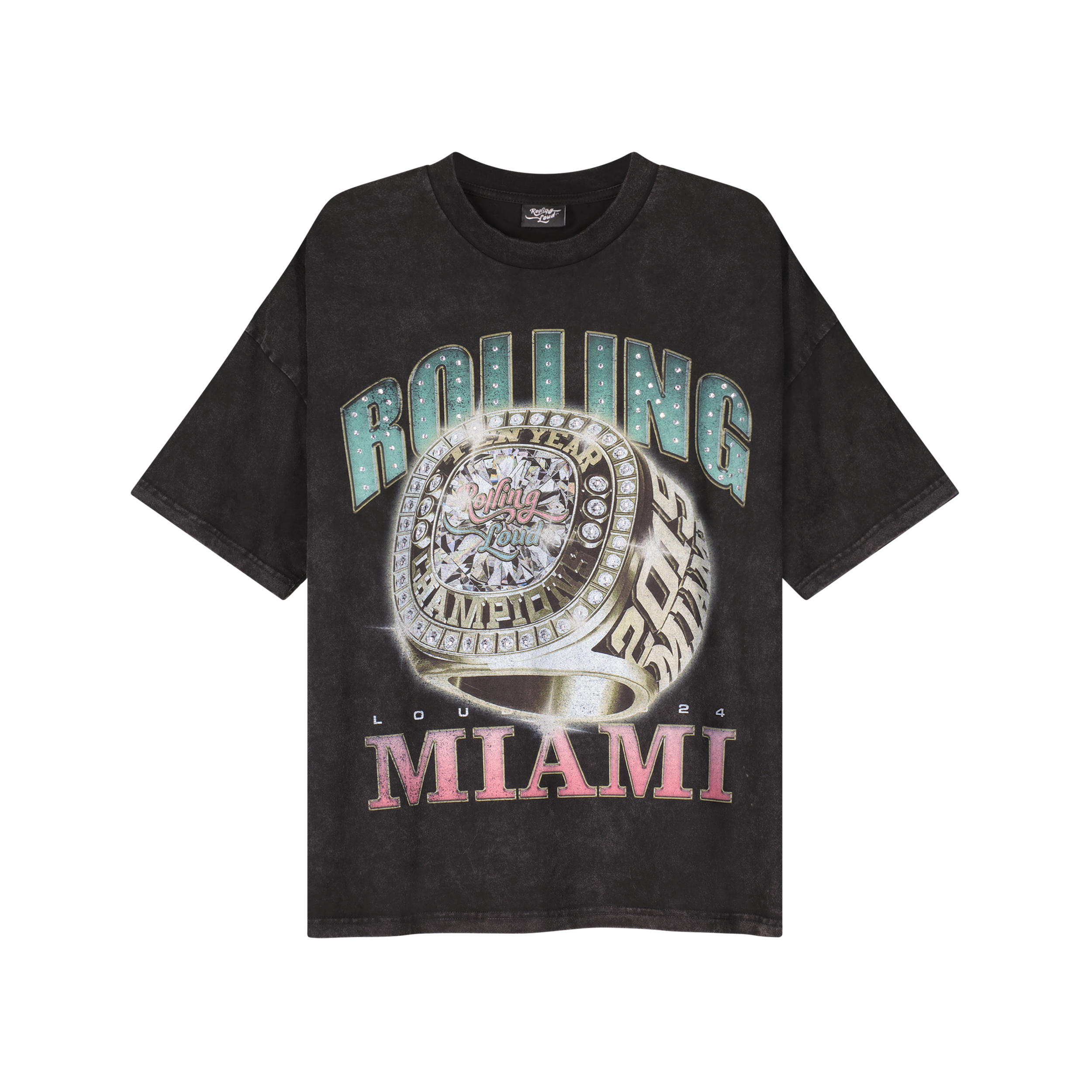 RL Miami 24 Ring Bling Washed Black Lineup Tee | Rolling Loud