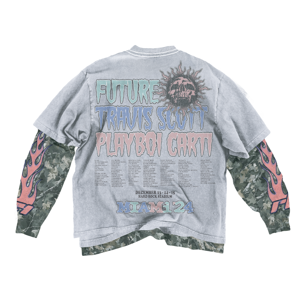 RL Miami 24 Skull Double Layer Lineup Longsleeve Tee Rolling Loud