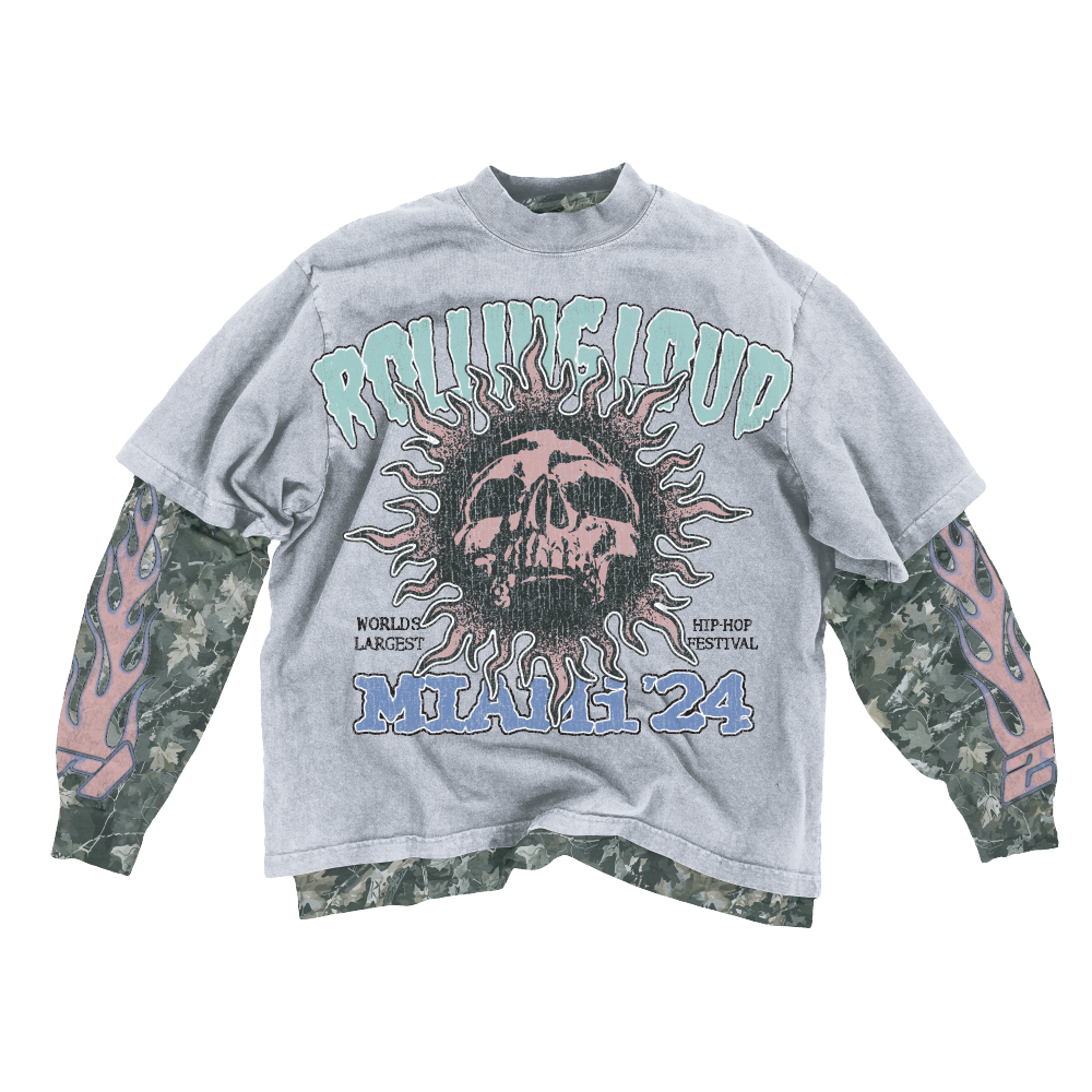 RL Miami 24 Skull Double Layer Lineup Longsleeve Tee Rolling Loud