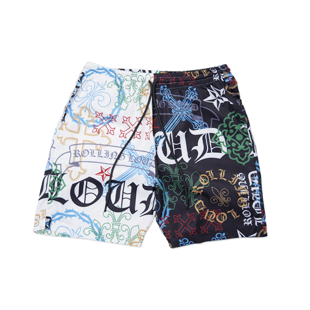 RL Loud Chains Split Black & White Mesh Shorts | Rolling Loud RL Loud Chains Split Black & White Mesh Shorts | Rolling Loud