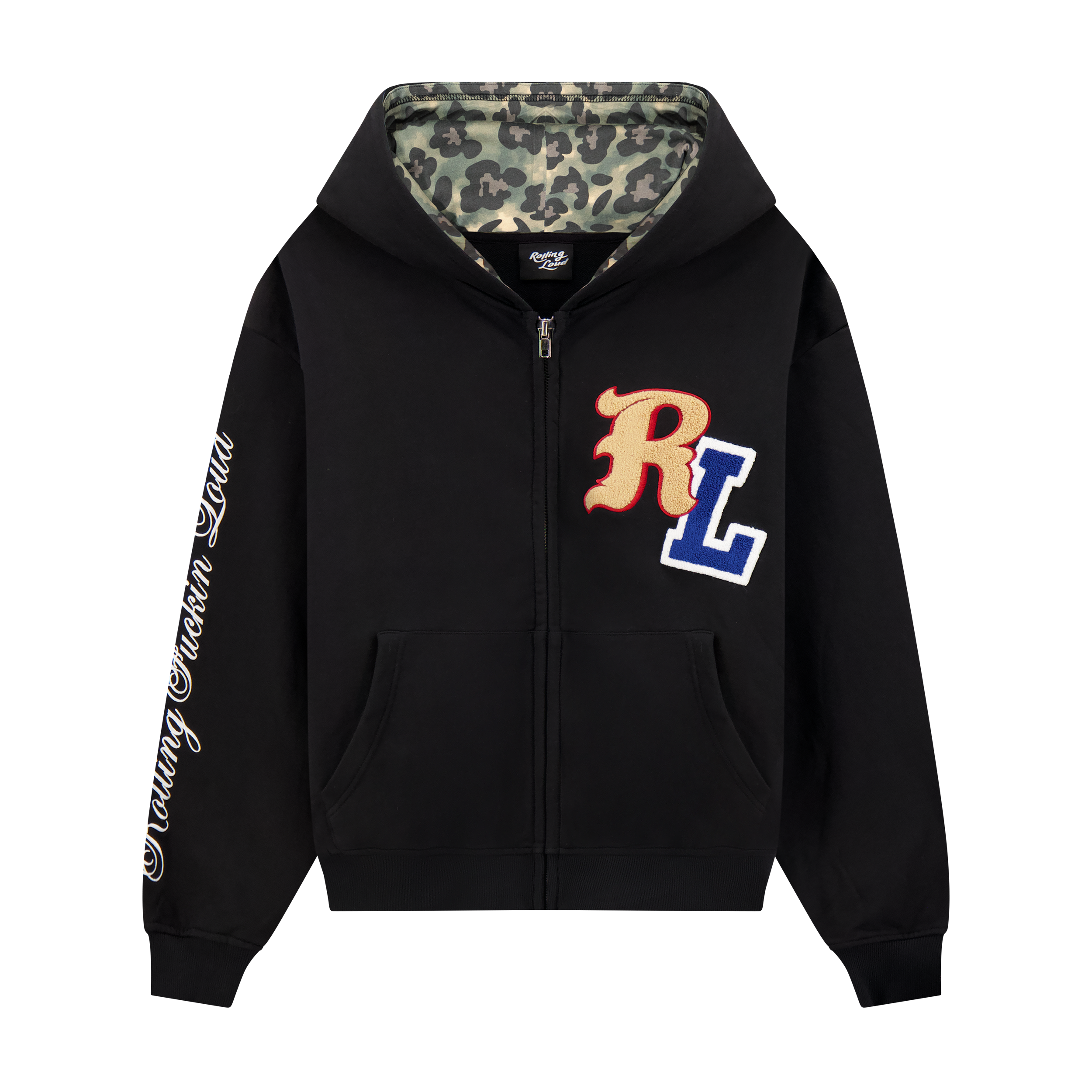 RF Loud Chenille Washed Black Zip Hoodie | Rolling Loud