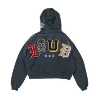 RF Loud Chenille Washed Black Zip Hoodie