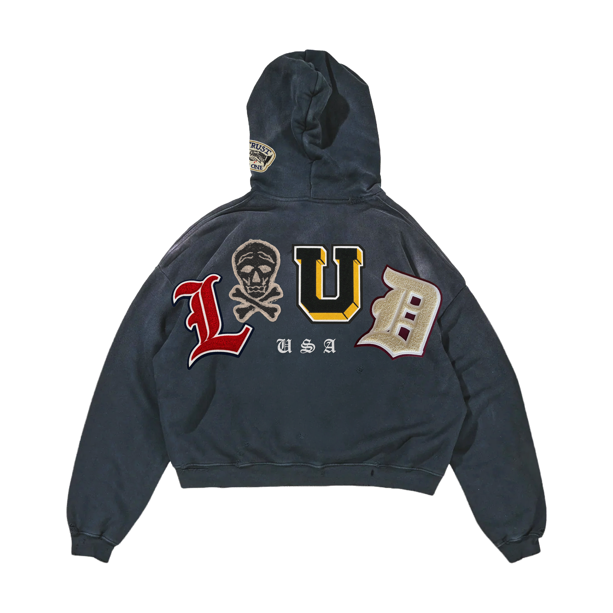 RF Loud Chenille Washed Black Zip Hoodie
