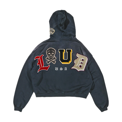 RF Loud Chenille Washed Black Zip Hoodie