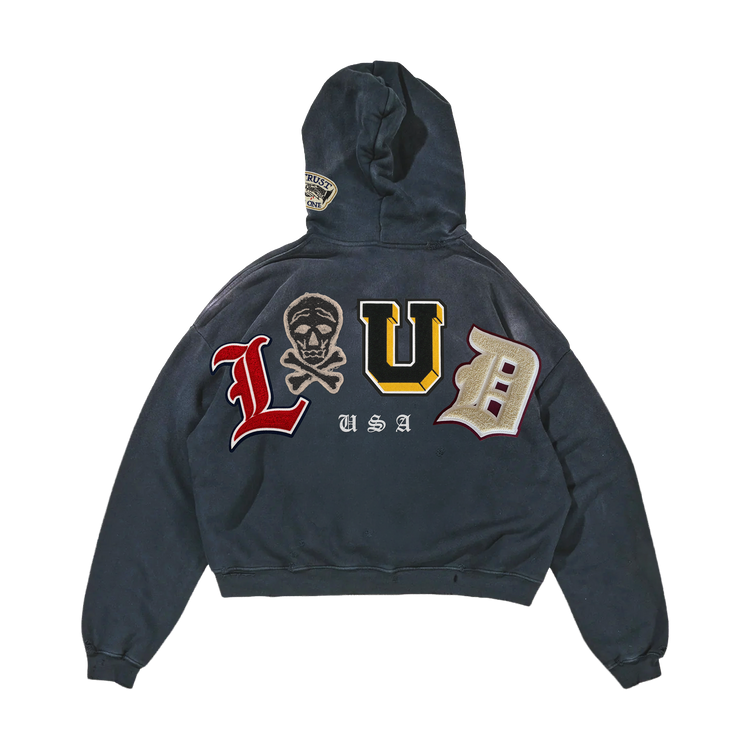 RF Loud Chenille Washed Black Zip Hoodie