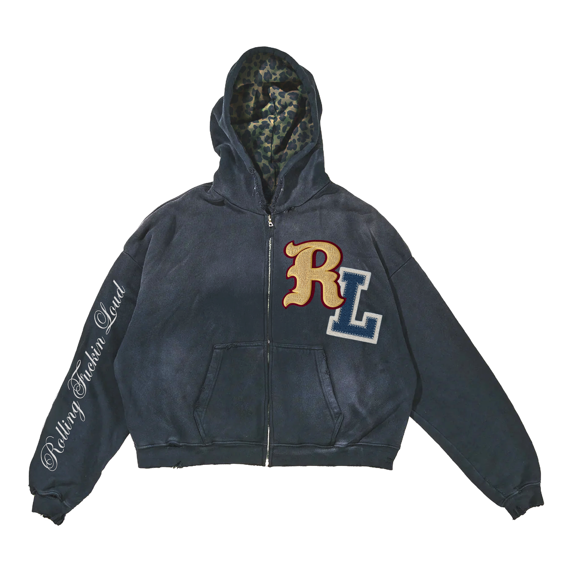 RF Loud Chenille Washed Black Zip Hoodie