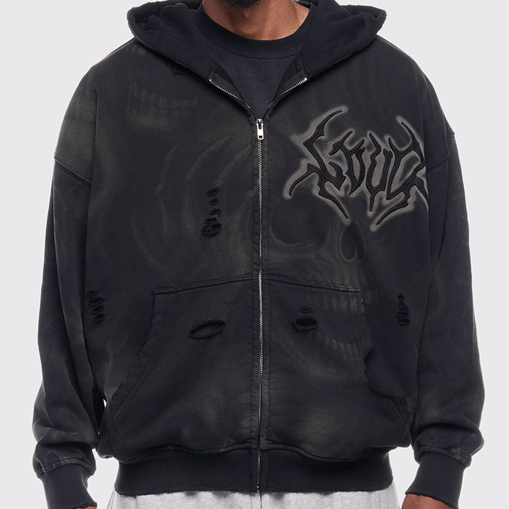 GHOST SKULL ZIP UP HOODIE