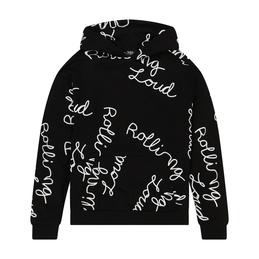 AOP Script Hoodie Black