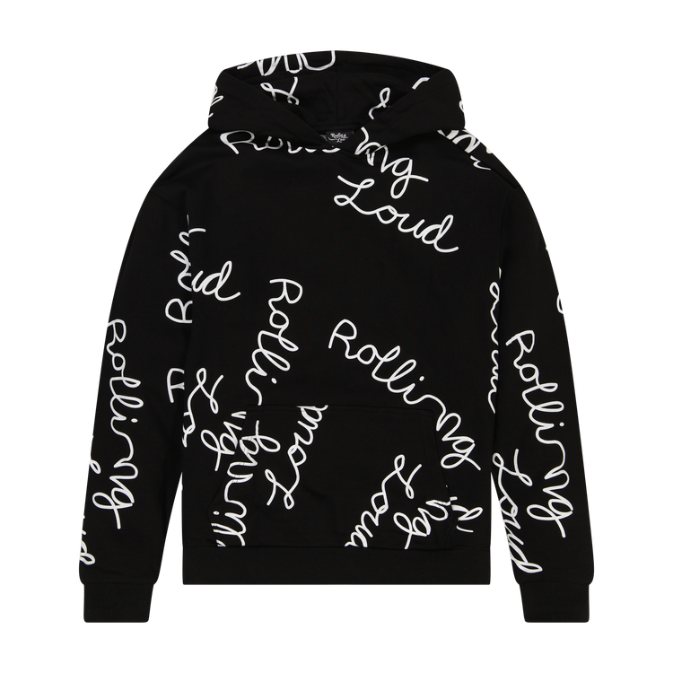 AOP Script Hoodie Black