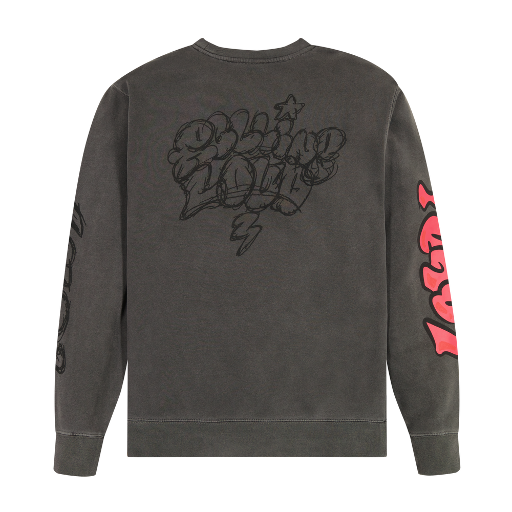 RL Sketchy Logo PINK Vintage Black Crewneck