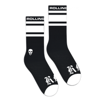 OE Black White Stripe Skull Crew Sock