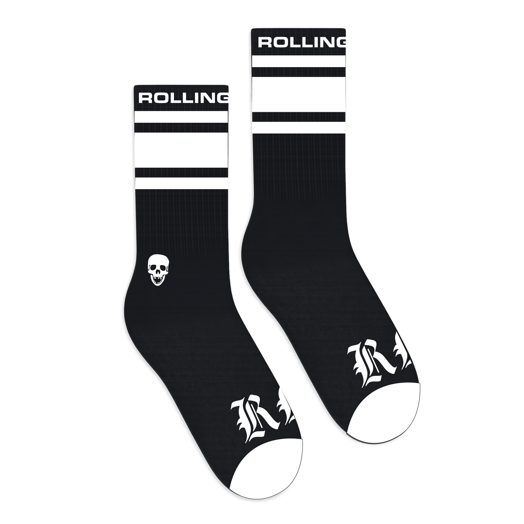 OE Black White Stripe Skull Crew Sock