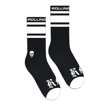 OE Black White Stripe Skull Crew Sock