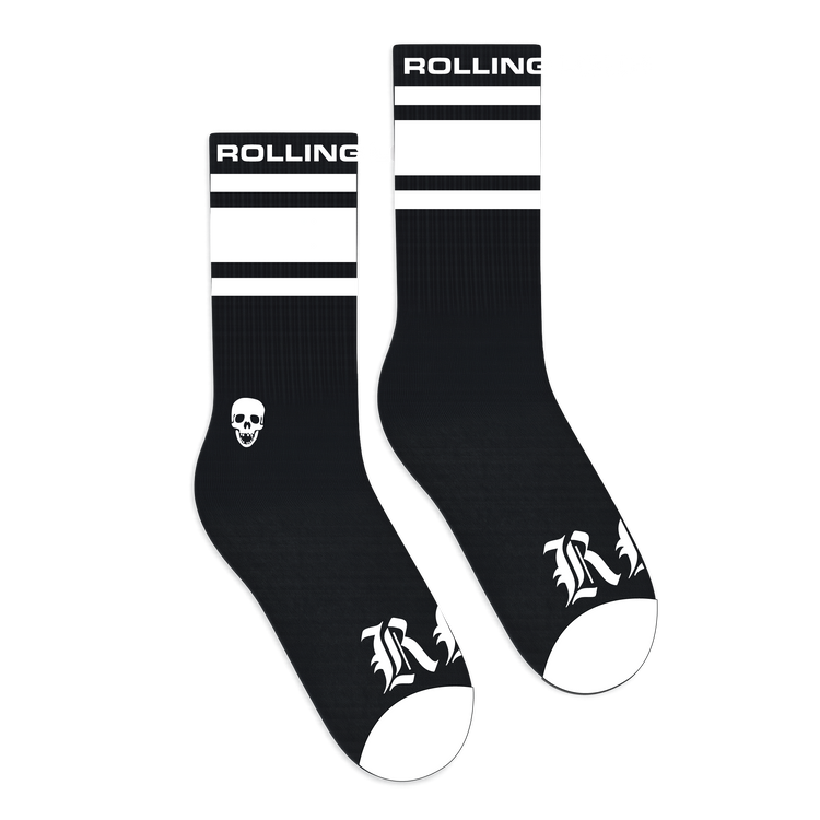 OE Black White Stripe Skull Crew Sock