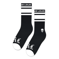 OE Black White Stripe Skull Crew Sock
