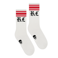 OE White Red Stripe Skull Crew Sock