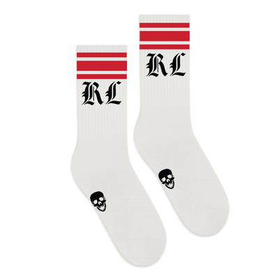 OE White Red Stripe Skull Crew Sock