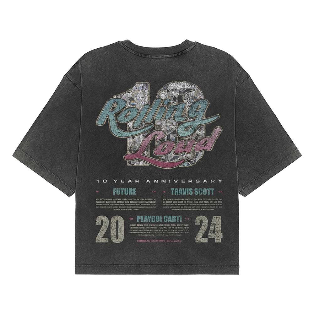 RL Miami 24 Ring Bling Washed Black Lineup Tee Rolling Loud