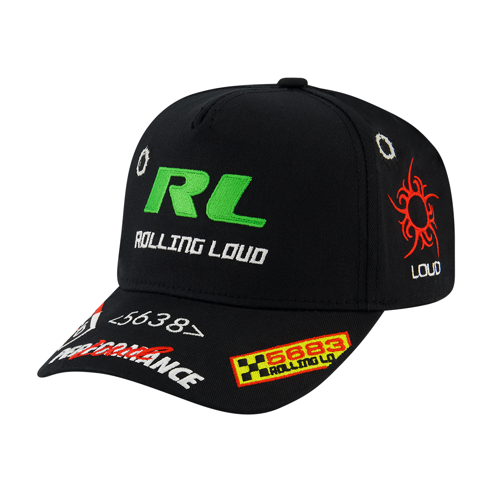 RL Black Patchwork 5 Panel Hat | Rolling Loud