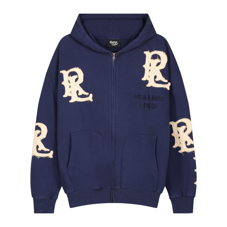 RL LA 25 Applique RLs Navy Zip Hoodie | Rolling Loud RL LA 25 Applique RLs Navy Zip Hoodie | Rolling Loud