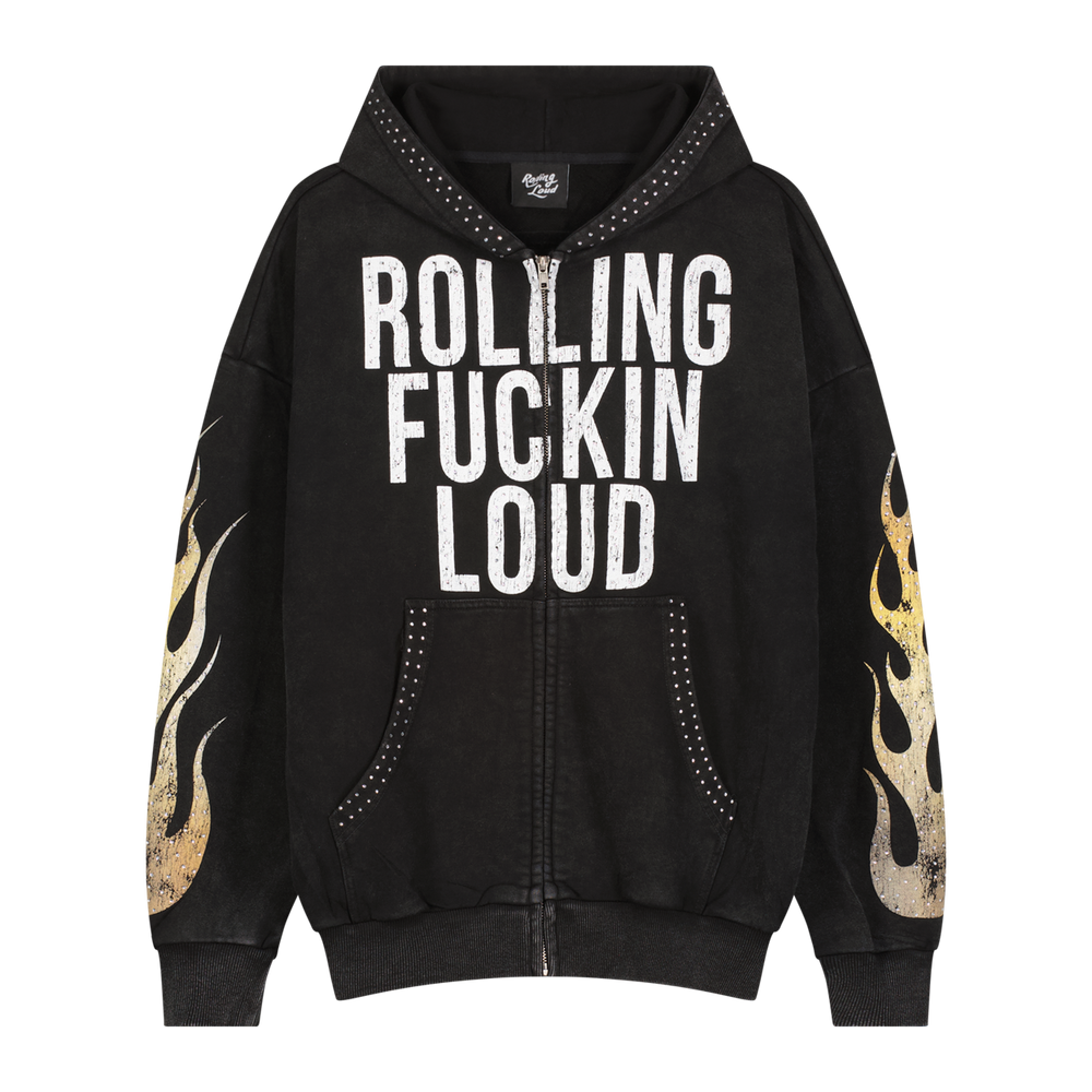 RL RFL Sunwashed Black Zip Hoodie | Rolling Loud RL RFL Sunwashed Black Zip Hoodie | Rolling Loud