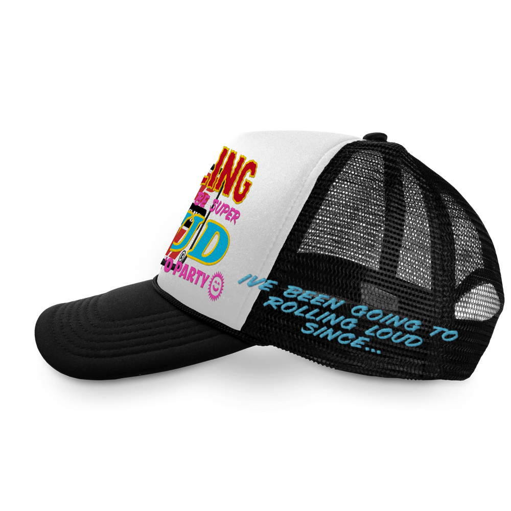RL Racing Disco White/Black Trucker Hat | Rolling Loud