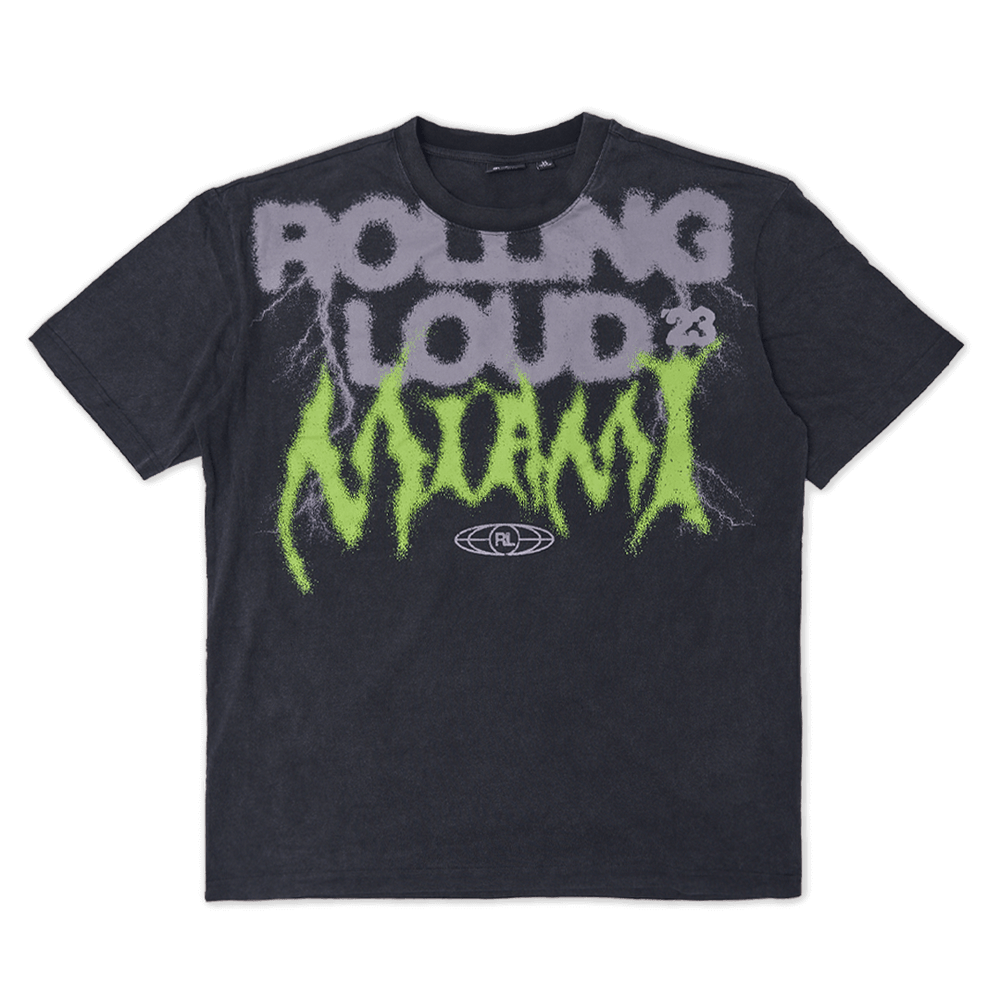 RL Miami 23 Static Vision Vintage Black Lineup Tee | Rolling Loud RL Miami 23 Static Vision Vintage Black Lineup Tee | Rolling Loud