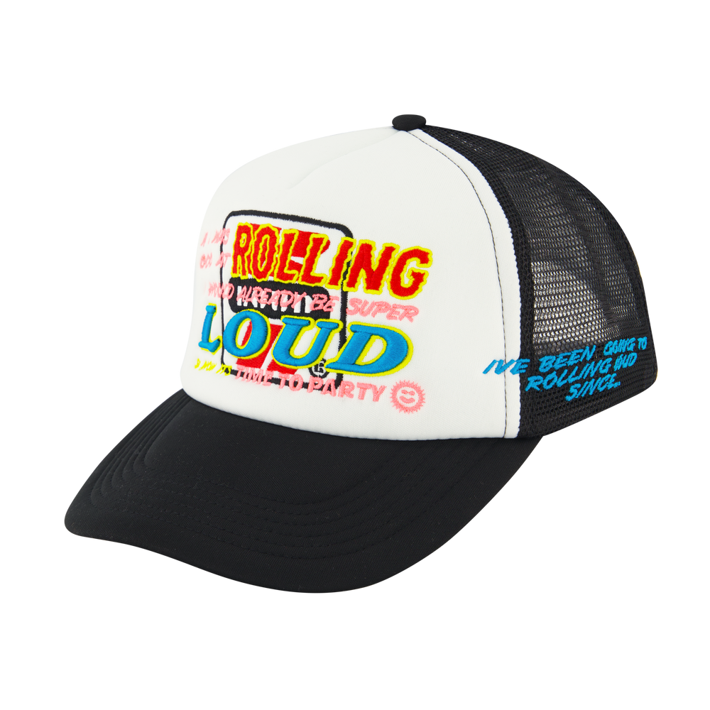 RL Racing Disco White/Black Trucker Hat | Rolling Loud
