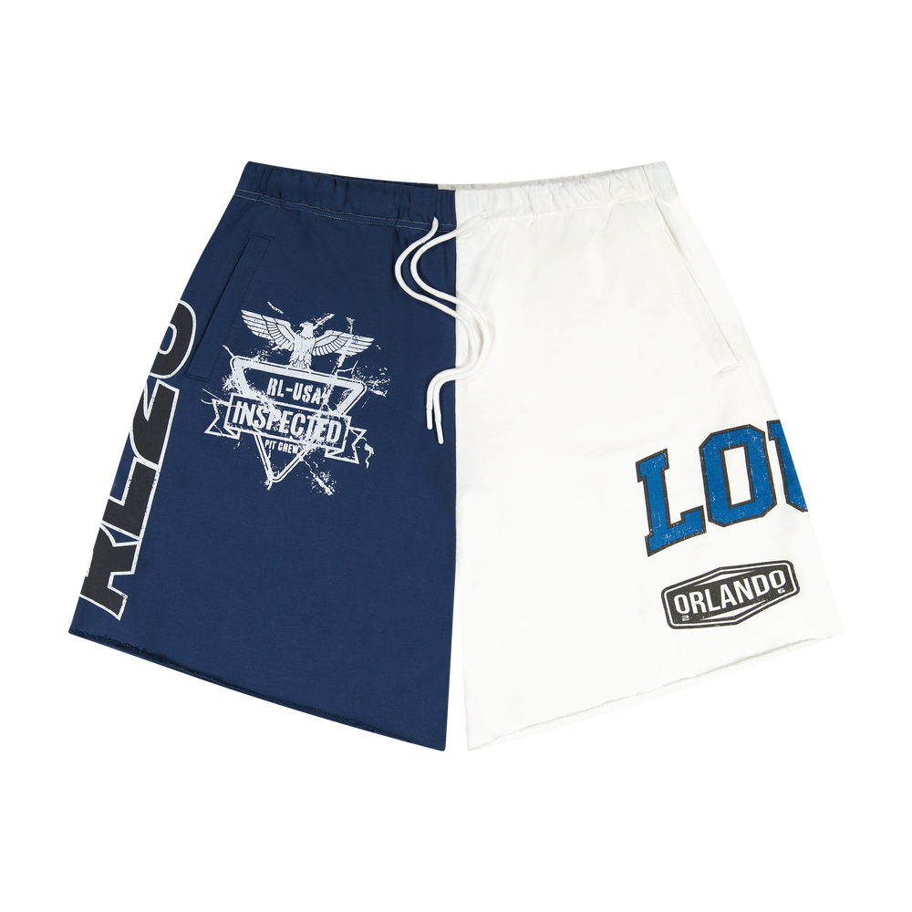 Service Dept. Split Cream and Blue Shorts