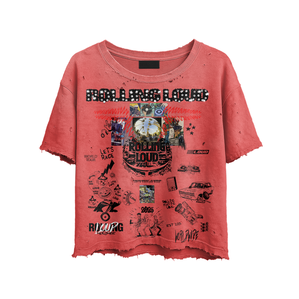 Sketched Bling Distress Red Tee