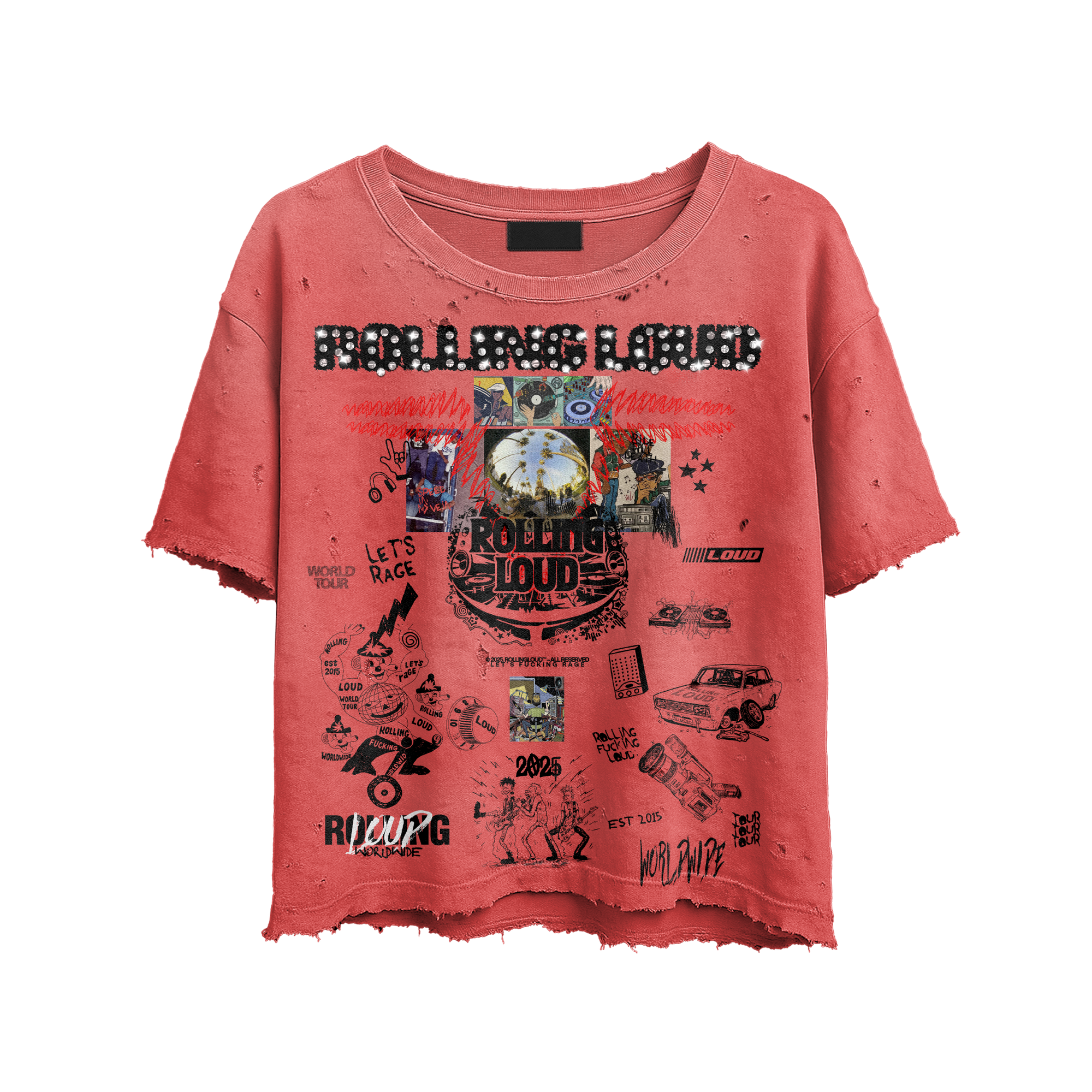 Sketched Bling Distress Red Tee