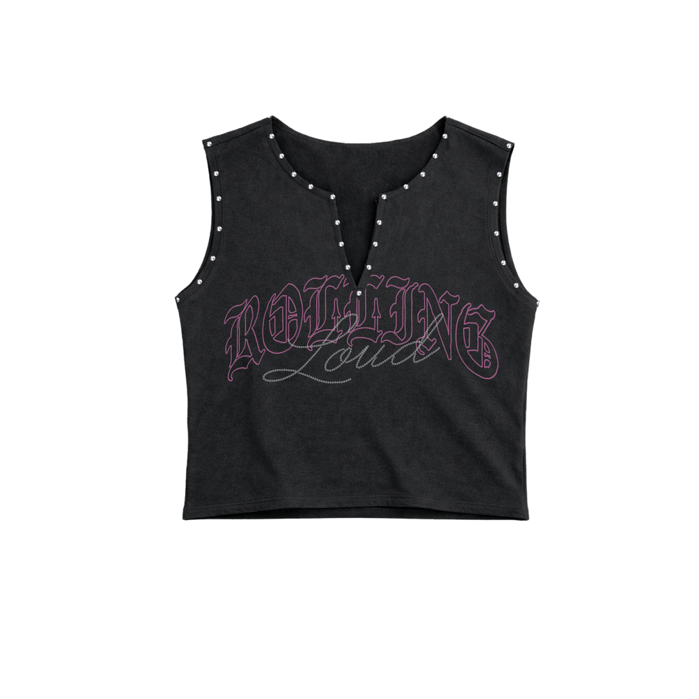 Studded Logo Black Crop Tank