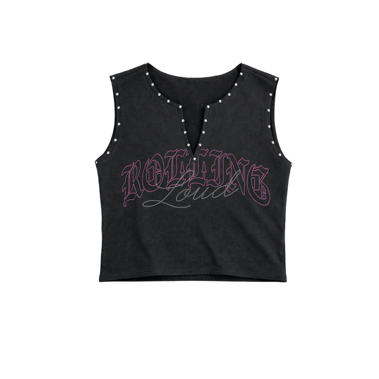 Studded Logo Black Crop Tank