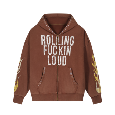 RL RFL SUNWASHED BLING BROWN ZIP HOODIE