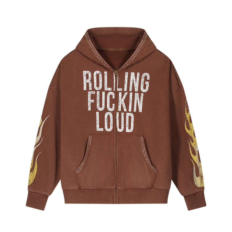 RL RFL SUNWASHED BLING BROWN ZIP HOODIE