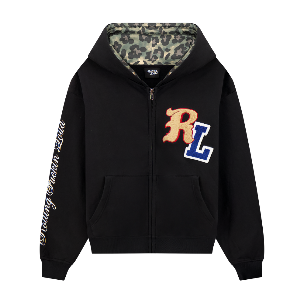 RF Loud Chenille Washed Black Zip Hoodie