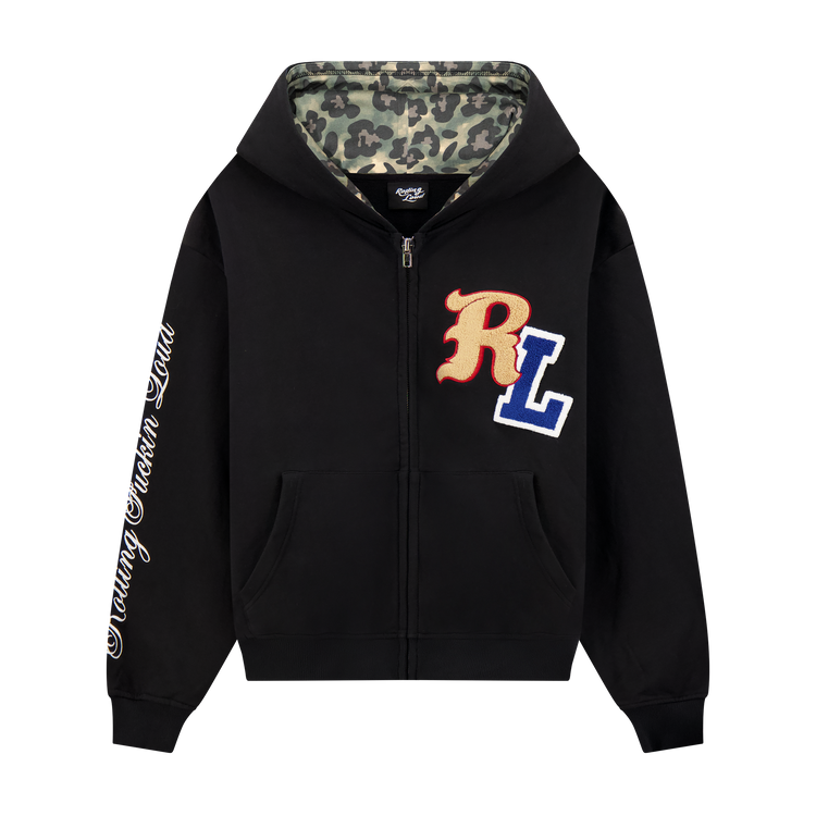 RF Loud Chenille Washed Black Zip Hoodie