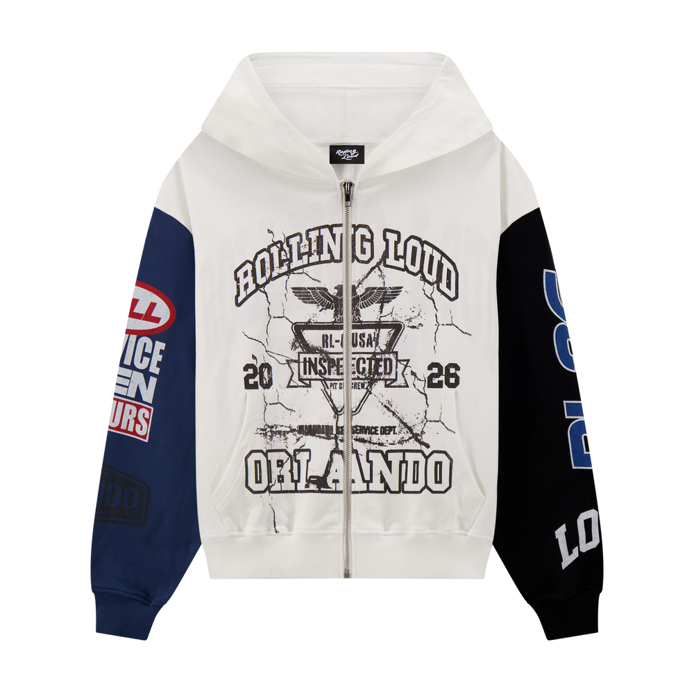 Service Dept. Split Cream and Blue 26 Lineup Zip Hoodie