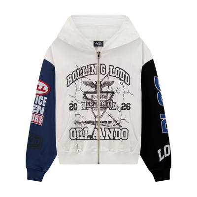 Service Dept. Split Cream and Blue 26 Lineup Zip Hoodie