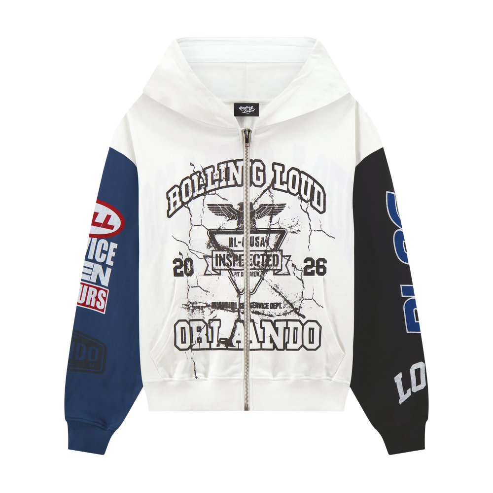 Service Dept. Split Cream and Blue 26 Lineup Zip Hoodie