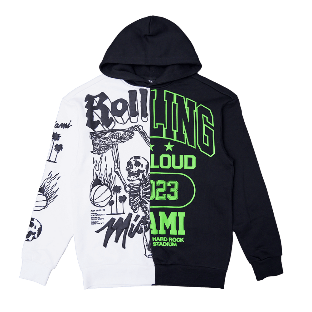 RL Miami 23 Double Trouble Split Black & White Hoodie | Rolling Loud RL Miami 23 Double Trouble Split Black & White Hoodie | Rolling Loud