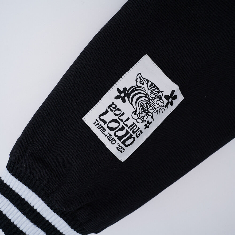 RL Thailand Fighter Black Nylon Bomber Jacket | Rolling Loud