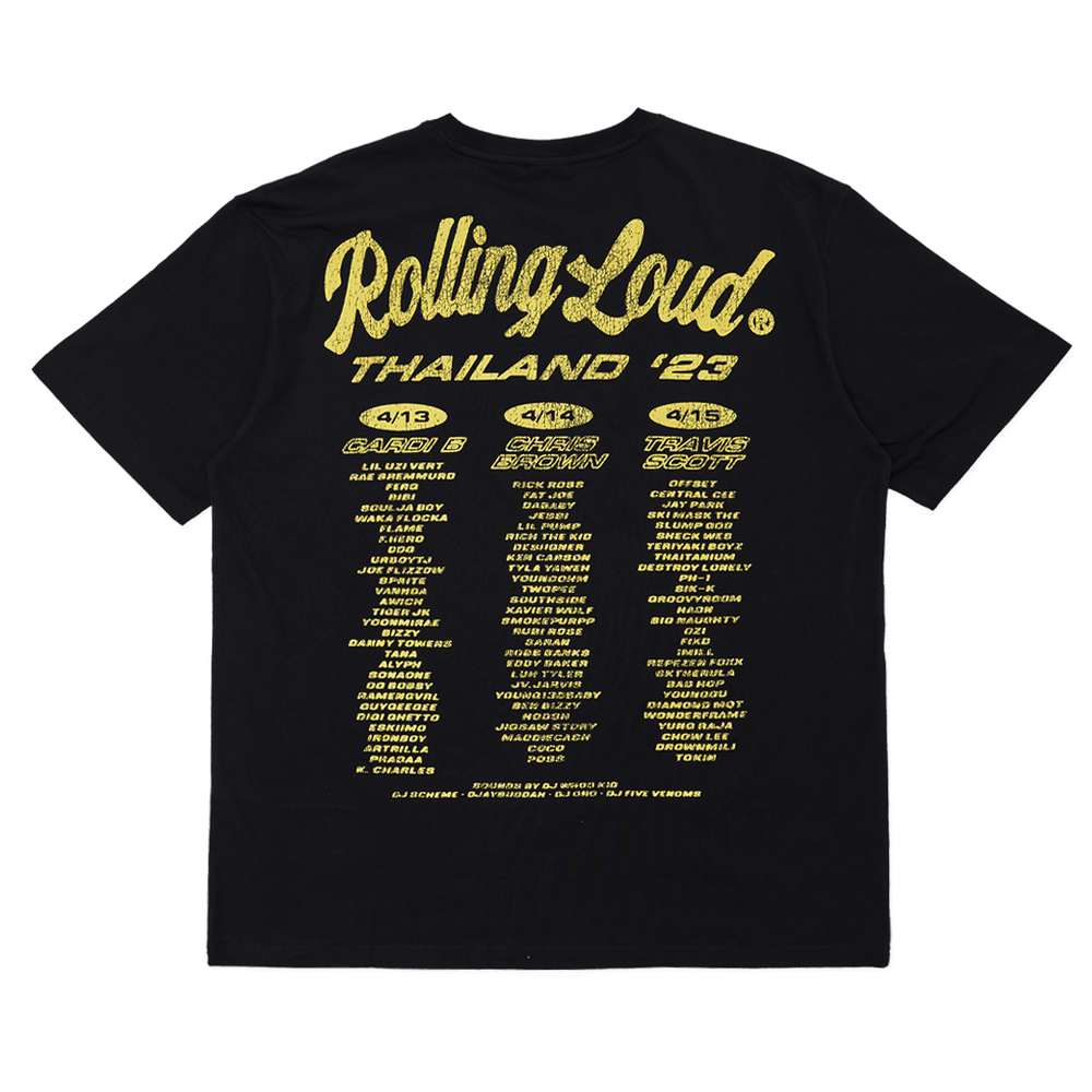RL Thailand Script Logo Lineup Black Tee | Rolling Loud