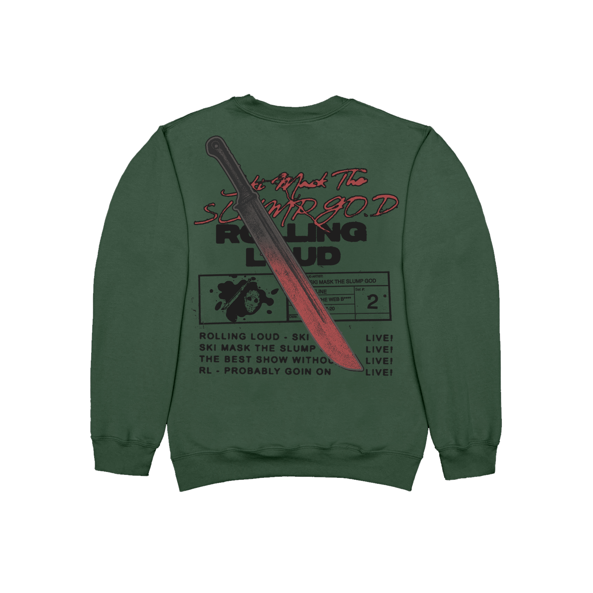 Ski Mask The Slump God x Rolling Loud Olive Sweatshirt