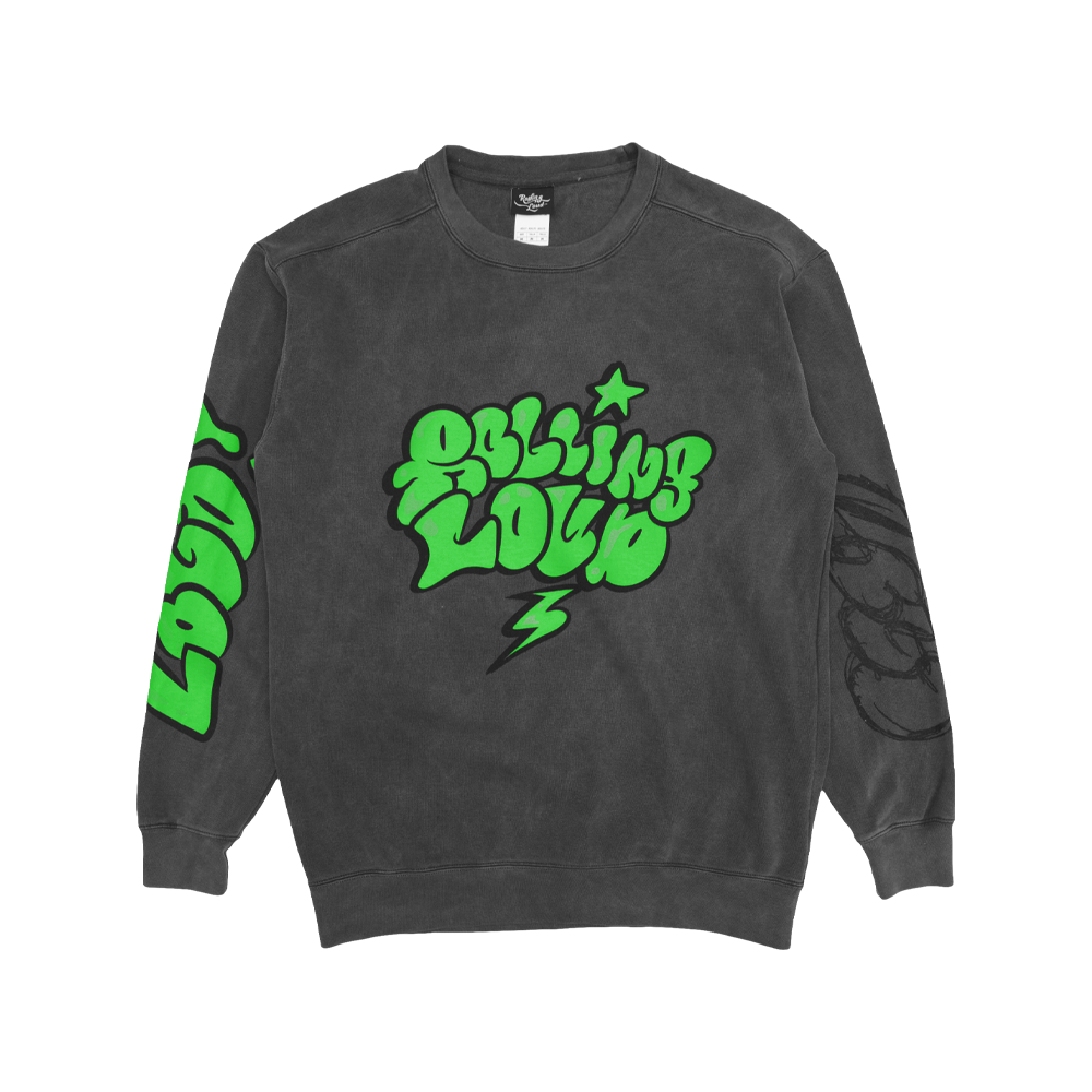 Sketch Vintage Black Crewneck Neon Green